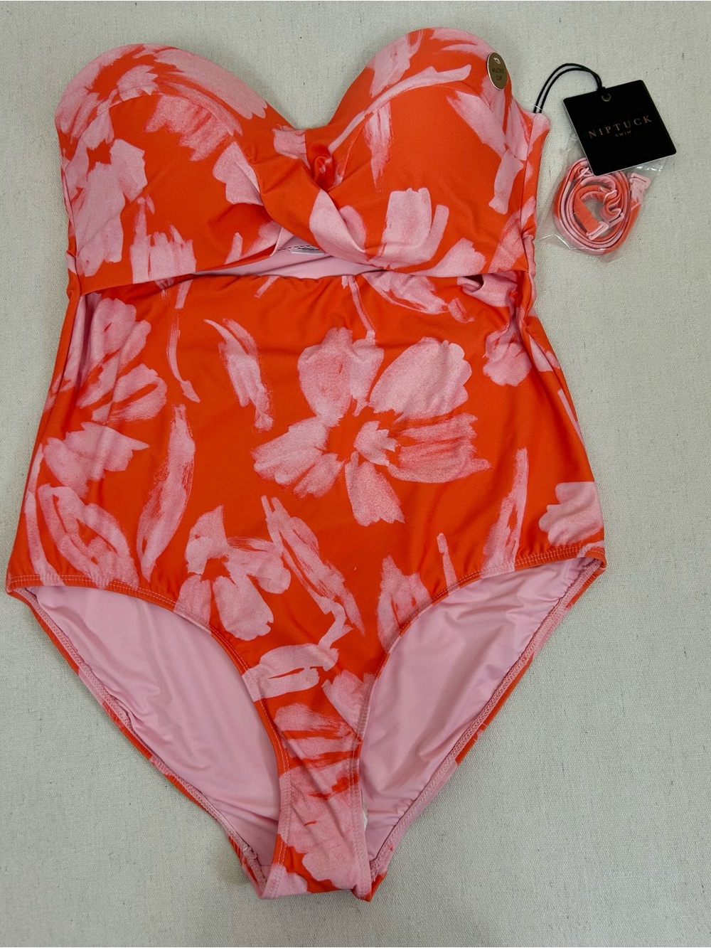 Nip Tuck Pink & Orange Floral One-Piece Swimsuit Size 12